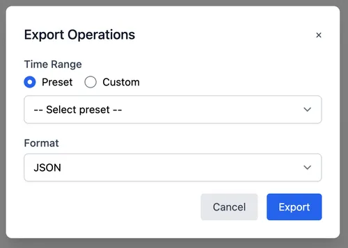 Export Operations modal