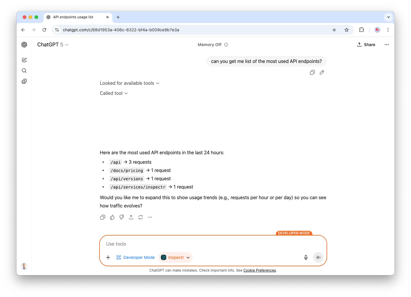 Most used API endpoints result