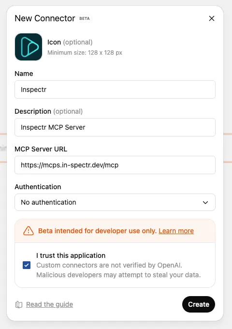 Connector details entered