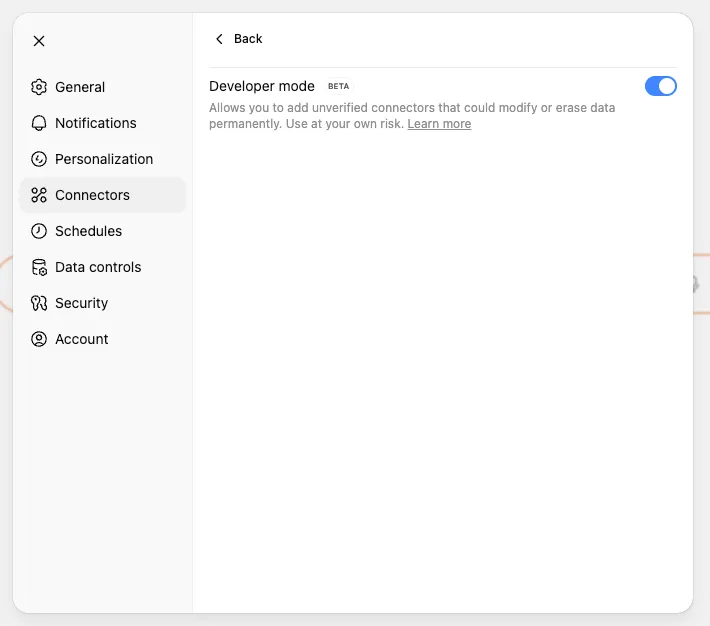 Enable Developer Mode in ChatGPT