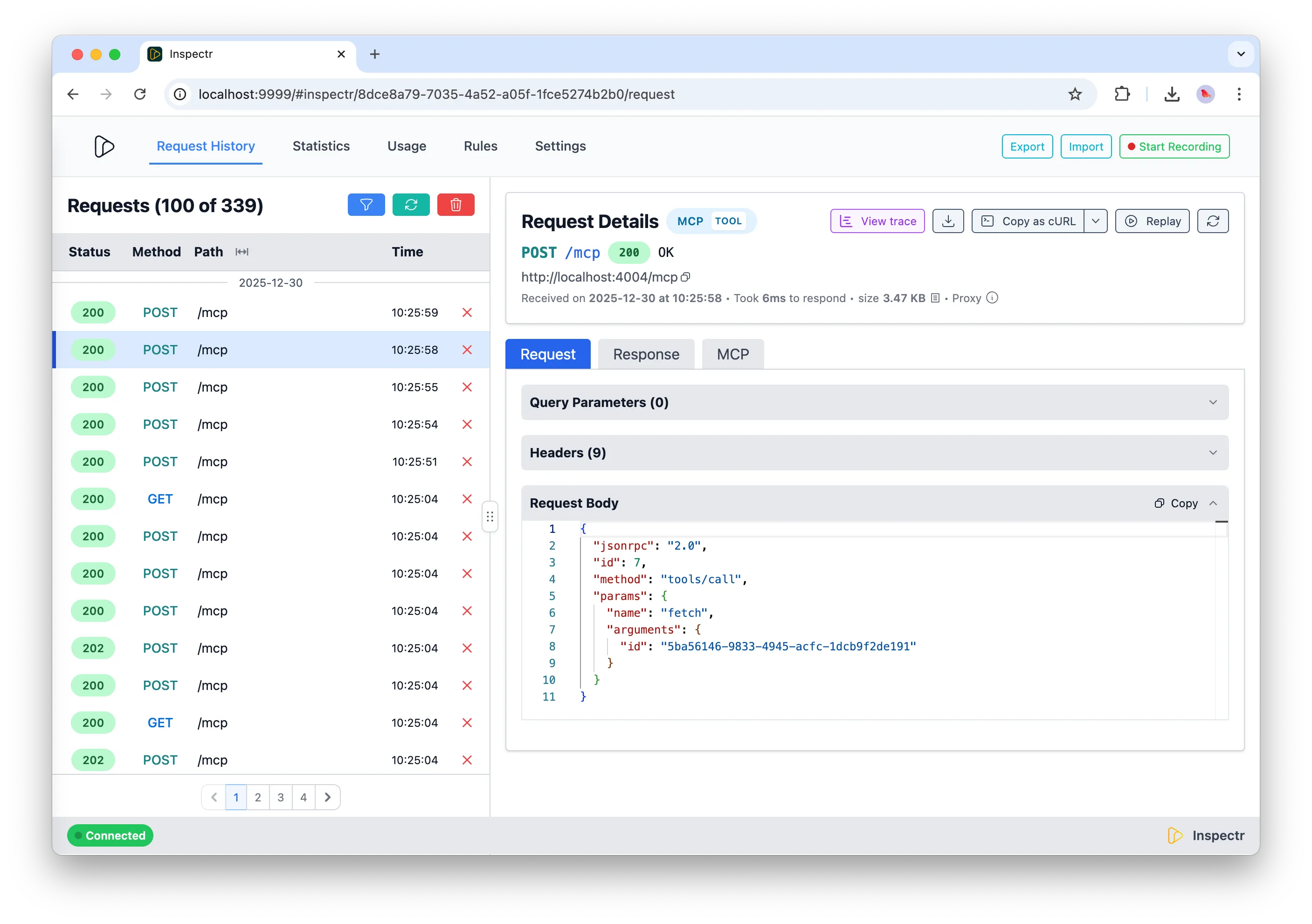 Inspectr MCP request view