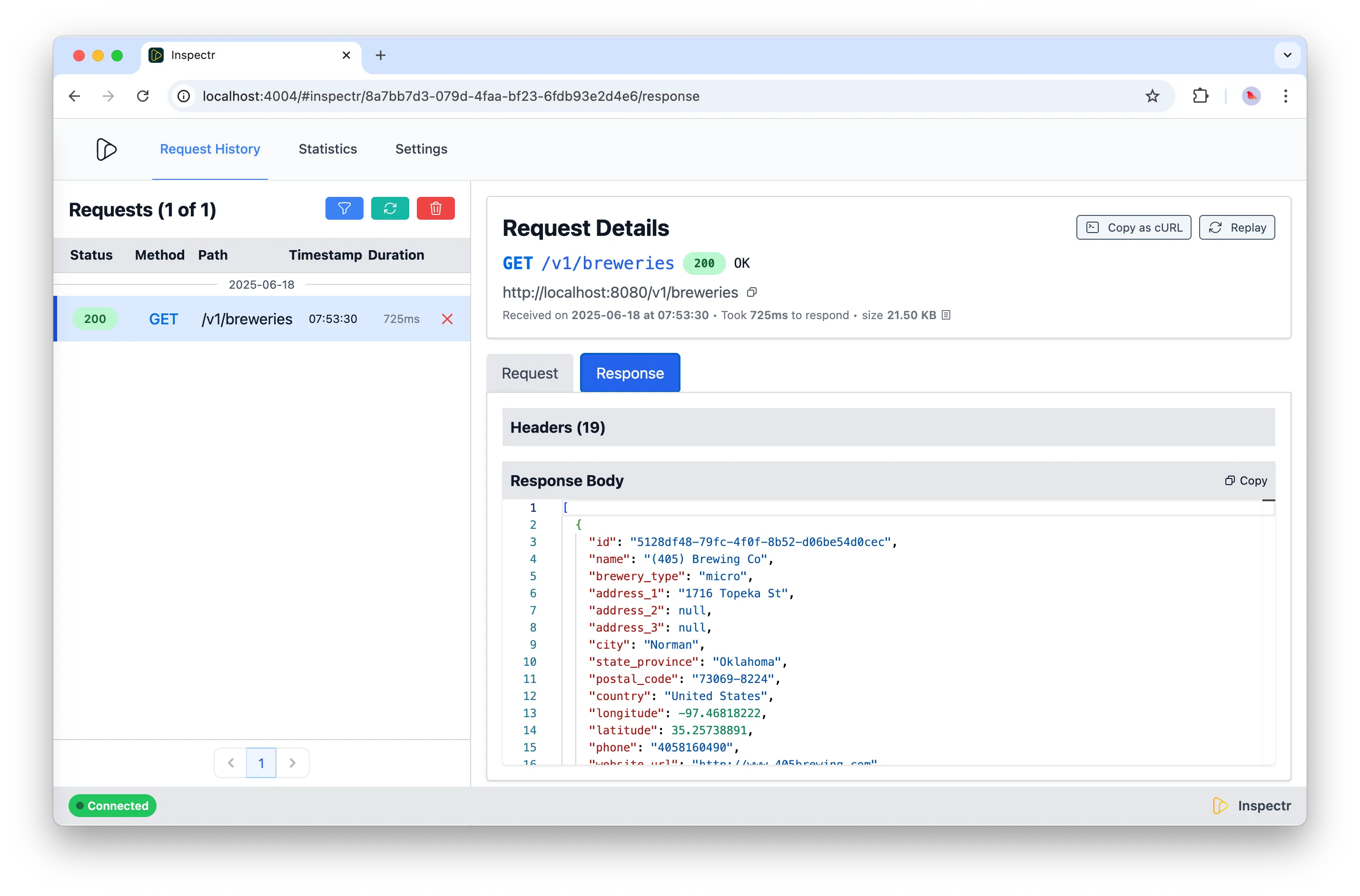 Inspectr Open Brewery DB results