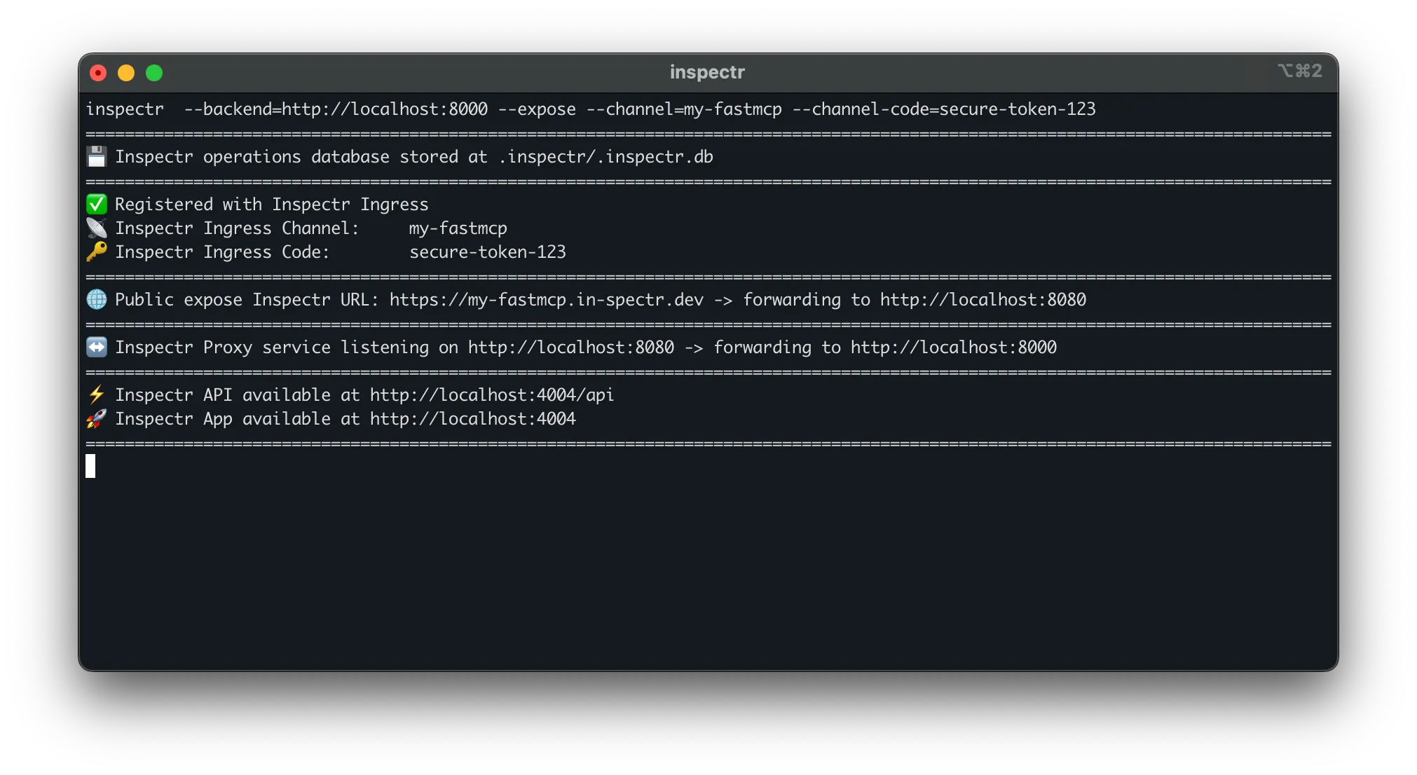 Inspectr expose/tunnel FastMCP server